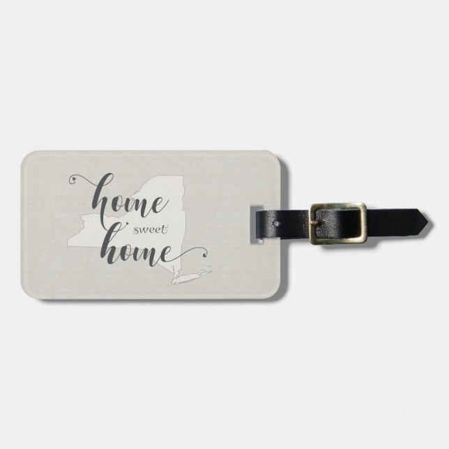 New York - Zuhause Sweet Zuhause burlap look Gepäckanhänger (Vorderseite horizontal)