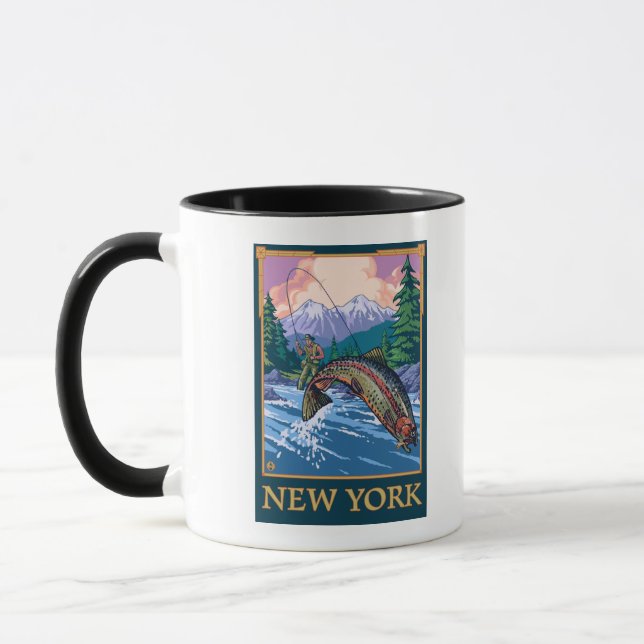 New YorkAngler Fisherman Scene Tasse (Links)