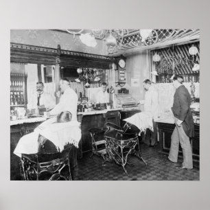 New Yorker Barbiergeschäft, 1895. Vintage-Foto Poster