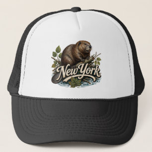 New Yorker Biber-Wildlife-Retro-Art Truckerkappe