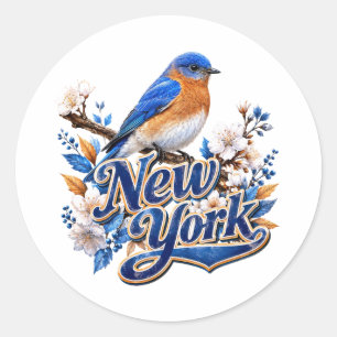 New Yorker Blaumeisen-Blumenkunst Runder Aufkleber