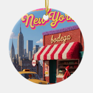 New Yorker Bodega Nacht Taxi Skyline Poster Keramik Ornament