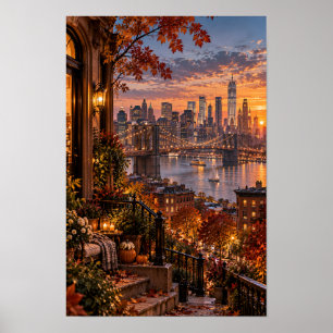 New Yorker Brooklyn Bridge Herbstsonnenuntergang W Poster