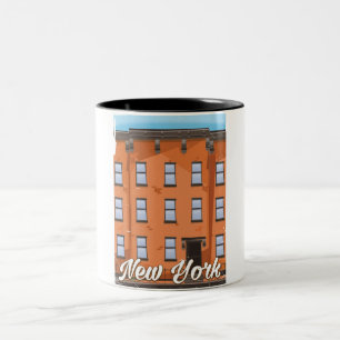 New Yorker Brownstone-Reiseposter-Cartoon Zweifarbige Tasse