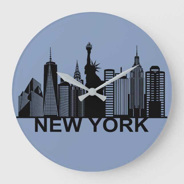New Yorker City Silhouette Große Wanduhr (Vorderseite)