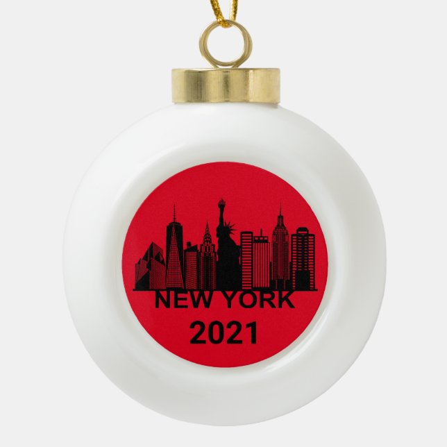 New Yorker City Silhouette Keramik Kugel-Ornament (Vorderseite)