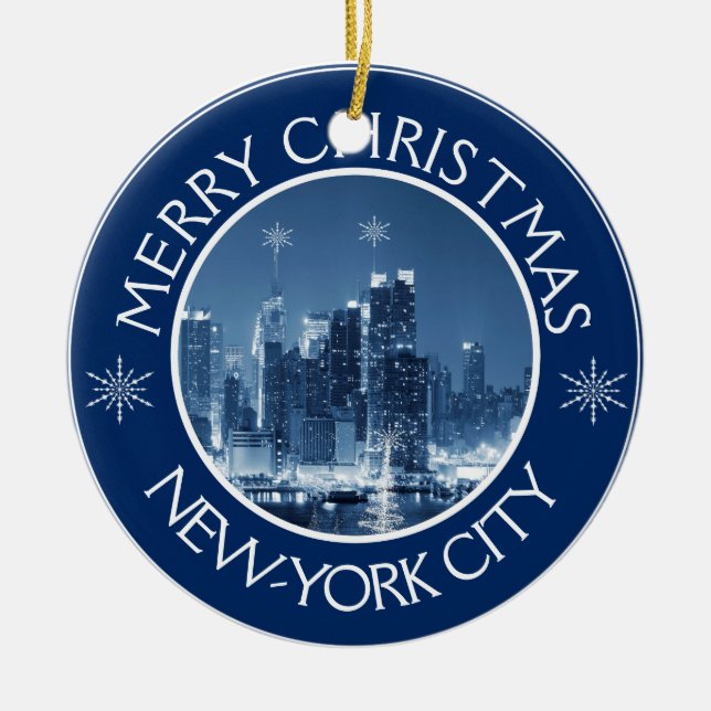 New Yorker City Skyline Foto Weihnachtszuwachs Keramikornament (Vorne)