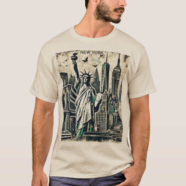 New Yorker Freiheitsstatue Grunge erschüttert T-Shirt (Vorderseite)