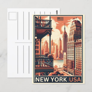 New Yorker Gebäude Vintager Balkon Postkarte