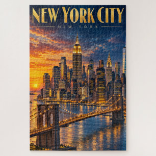 New Yorker Golden City-Skyline Sonnenuntergang Rei Puzzle