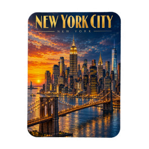 New Yorker Golden-Skyline-Sonnenuntergang-Reisepos Magnet