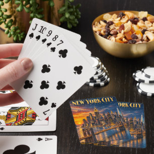 New Yorker Golden-Skyline-Sonnenuntergang-Reisepos Spielkarten
