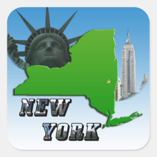 New Yorker Karte, Freiheitsstatue, Denkmal Quadratischer Aufkleber