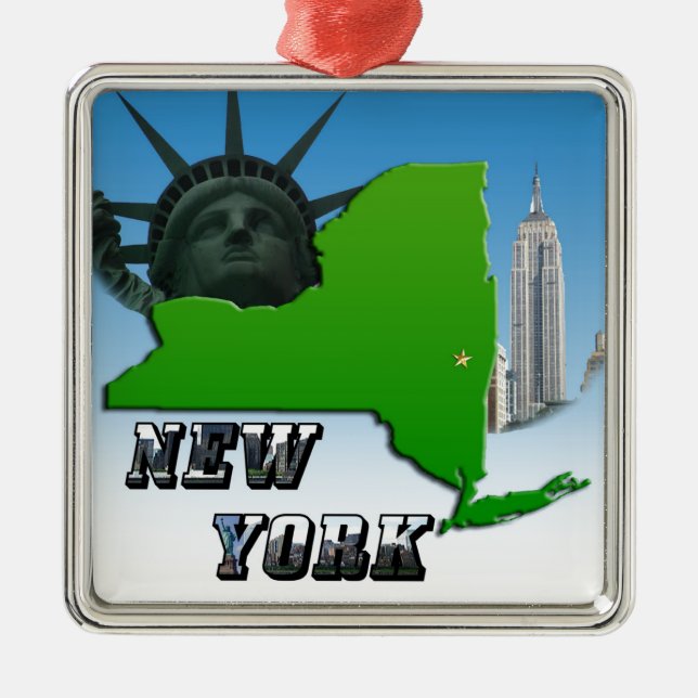 New Yorker Karte, Freiheitsstatue, Denkmal Silbernes Ornament (Vorne)