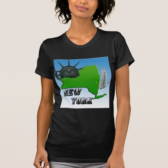 New Yorker Karte, Freiheitsstatue, Denkmal T-Shirt (Vorderseite)