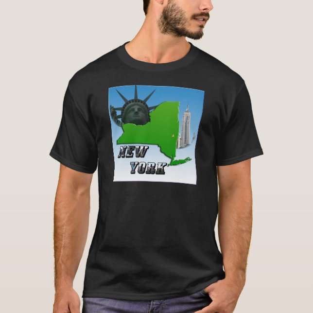 New Yorker Karte, Freiheitsstatue, Denkmal T-Shirt (Vorderseite)