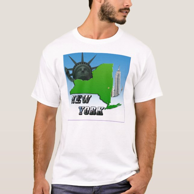 New Yorker Karte, Freiheitsstatue, Denkmal T-Shirt (Vorderseite)