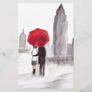 New Yorker Liebespaar mit rotem Regenschirm