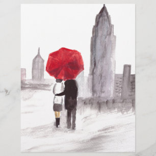 New Yorker Liebespaar mit rotem Regenschirm