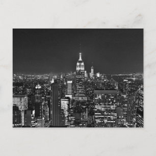New Yorker Nachtskyline in Schwarzweiß Postkarte