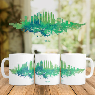 New Yorker Skyline Aquarell in Blau und Grün Kaffeetasse