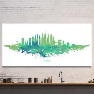 New Yorker Skyline Aquarell in Blau und Grün Poster