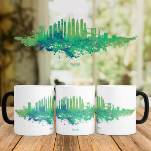 New Yorker Skyline Aquarell in Blau und Grün Verwandlungstasse