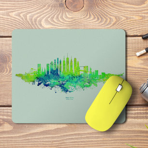 New Yorker Skyline Aquarell in Blau und Limette Mousepad