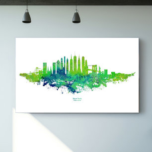 New Yorker Skyline Aquarell in Blau und Limette Poster