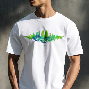New Yorker Skyline Aquarell in Blau und Limette T-Shirt