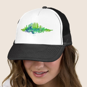 New Yorker Skyline Aquarell in Blau und Limette Truckerkappe