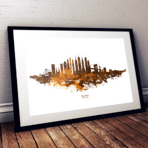 New Yorker Skyline Aquarell in orange Fotodruck