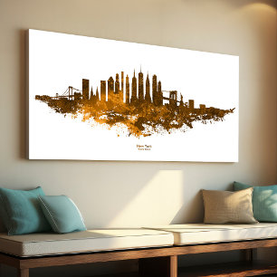 New Yorker Skyline Aquarell in Orange Leinwanddruck