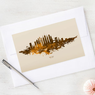 New Yorker Skyline Aquarell in Orange Rechteckiger Aufkleber