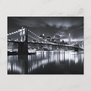 New Yorker Skyline Brooklyn Bridge Monochrom Nacht Feiertagspostkarte
