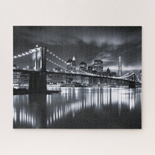 New Yorker Skyline Brooklyn Bridge Monochrom Nacht Puzzle