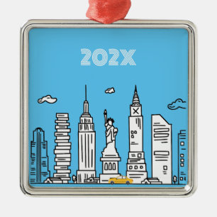 New Yorker Skyline & Cab Custom Year Ornament Aus Metall