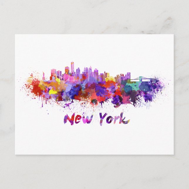 New Yorker Skyline in Aquarellfarbe Postkarte (Vorderseite)