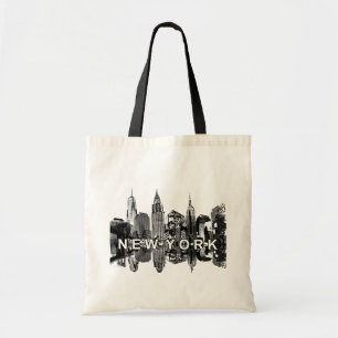 New Yorker Skyline in schwarzer Tinte Tragetasche