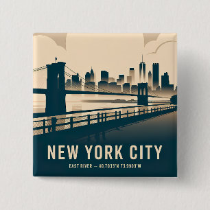 New Yorker Skyline Minimalistische Kunst Vintage F Button