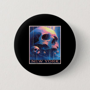 New Yorker Skyline Punk Grunge Vintage Retro Graff Button