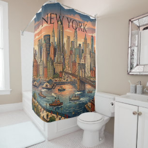 New Yorker Skyline Reise Kunst Vintage Duschvorhang