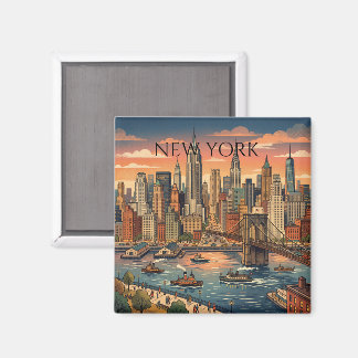 New Yorker Skyline Reise Kunst Vintage Magnet