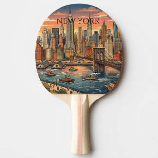 New Yorker Skyline Reise Kunst Vintage Tischtennis Schläger