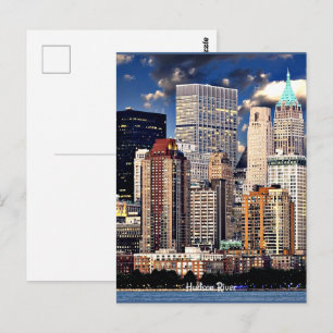 New Yorker Skyline, Segelboot auf dem Hudson River Postkarte
