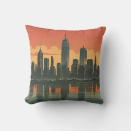 New Yorker Staat des Denkens - Retro Skyline Throw Kissen