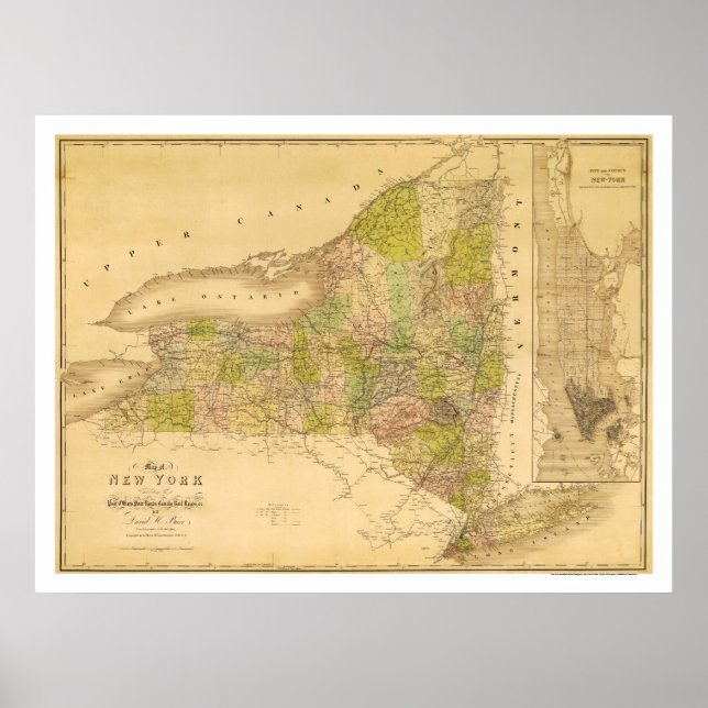 New Yorker Staat Early Map 1839 Poster (Vorne)