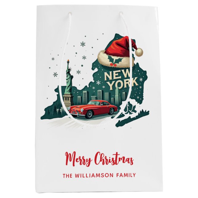 New Yorker Staat Frohe Weihnachten Custom Holiday Mittlere Geschenktüte (Vorderseite)