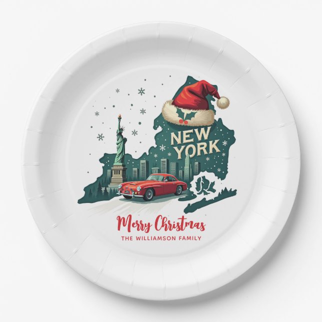 New Yorker Staat Frohe Weihnachten Custom Holiday Pappteller (Vorderseite)