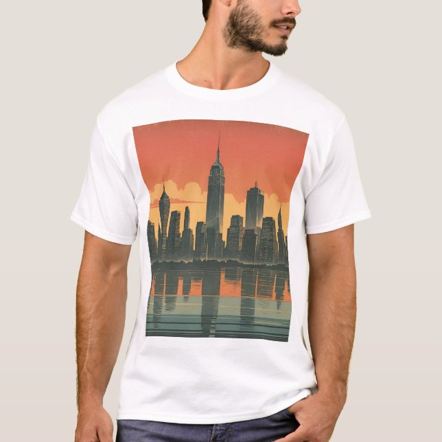 New Yorker Staat für Denkmalpflege - Retro Skyline T-Shirt (Vorderseite)